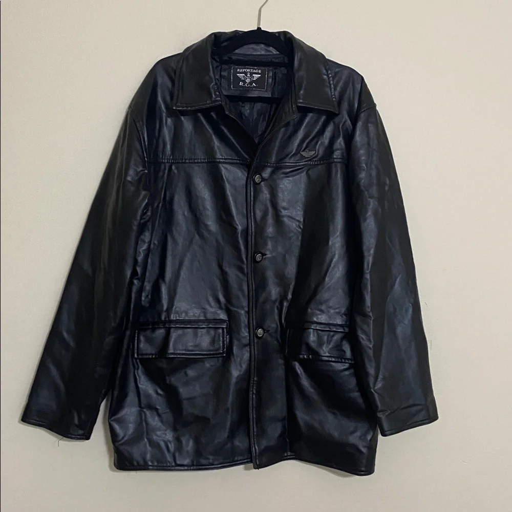 R.G.A Reported Black Leather Jacket coat men’ button down retro Y2K vintage XL